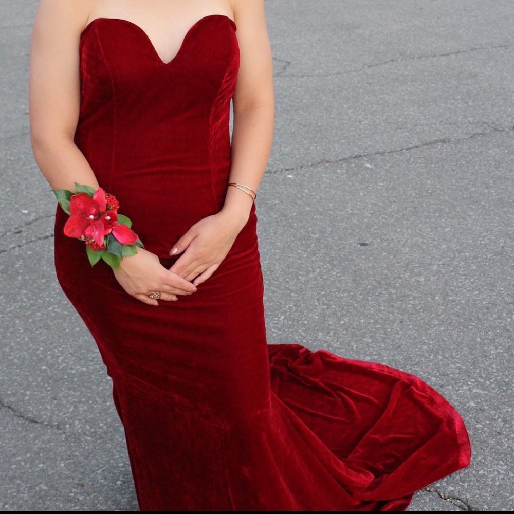 Red velvet evening gown